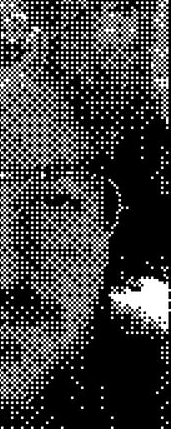 A dithered monochrome image of a man